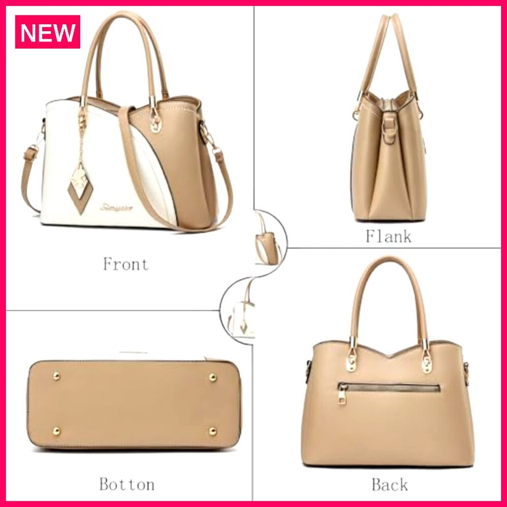 Synthetic Leather Tote Satchel Shoulder Bag with 6 Pockets - Picture 5 of 8